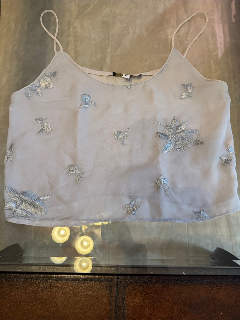 Light Gray Floral Embroidered Sheer Camisole